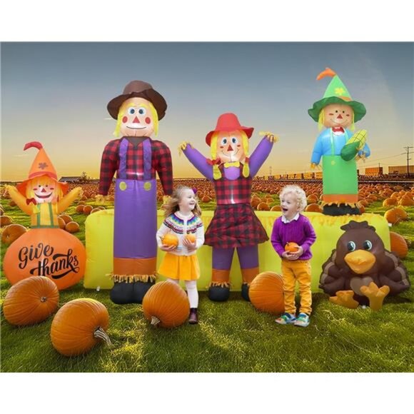10 FT Thanksgiving Inflatables Fall Outdoor Decorations Blow Up 4 Scarecrow